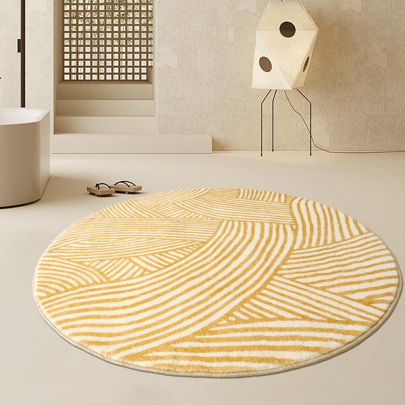 Round Geometric Yellow Area Rug