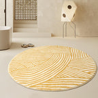 Round Geometric Yellow Area Rug