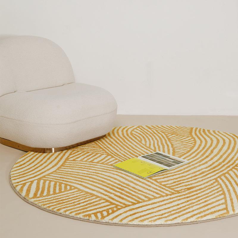 Round Geometric Yellow Area Rug