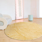 Round Geometric Yellow Area Rug
