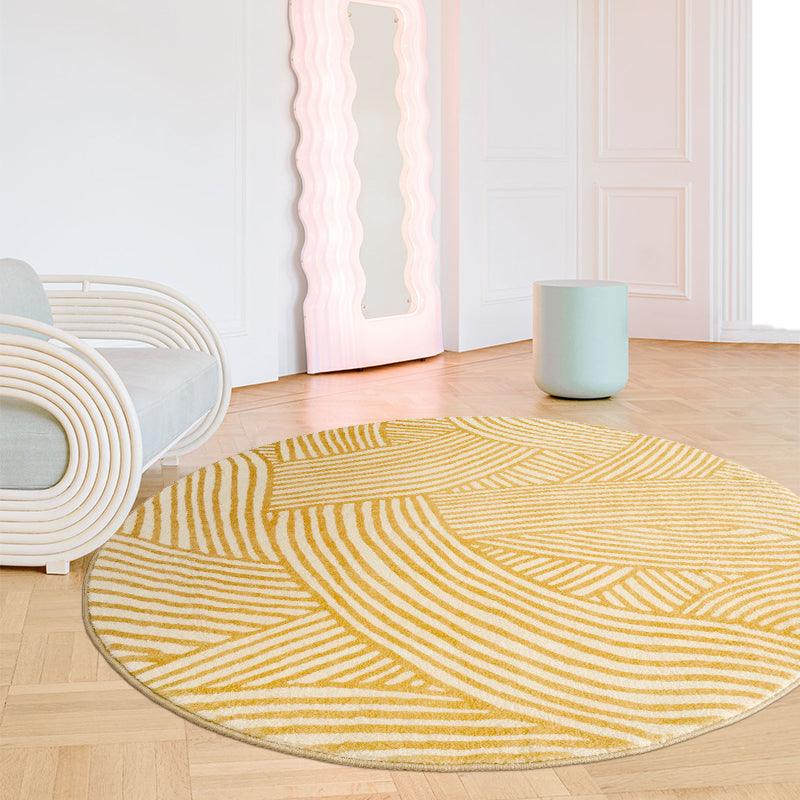 Round Geometric Yellow Area Rug